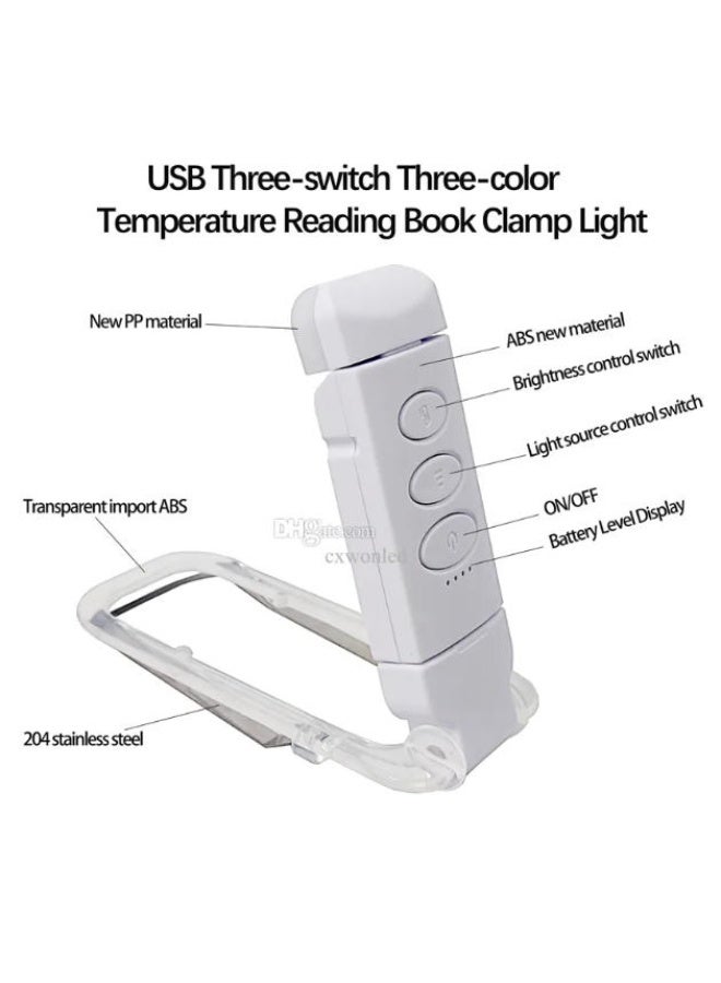 موردلي مصباح قراءة LED قابل لإعادة الشحن عبر USB، بثلاث درجات حرارة للألوان و5 مستويات سطوع، بطارية 200 مللي أمبير تدوم طويلاً، مزود بمشبك تثبيت، مناسب للأطفال والكبار ومحبي القراءة. - Image 4